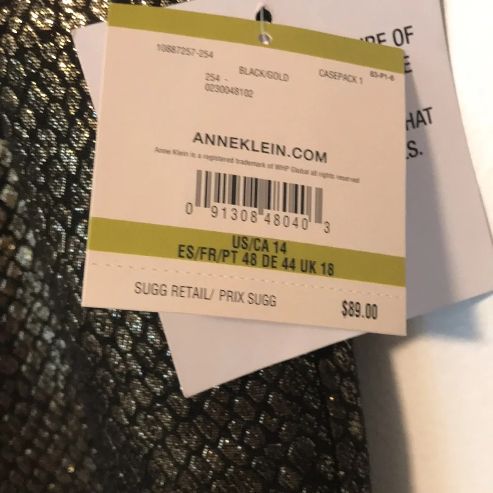 NEW‎ Anne Klein Gold / Black Pants. 14